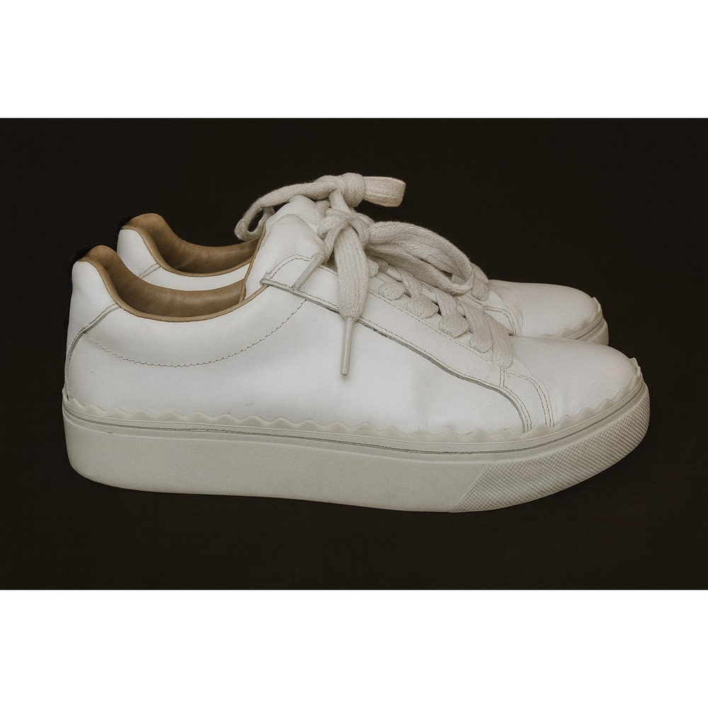 Chloé Lauren Women's White Leather Scalloped Edge Lace Up Low Top Sneakers